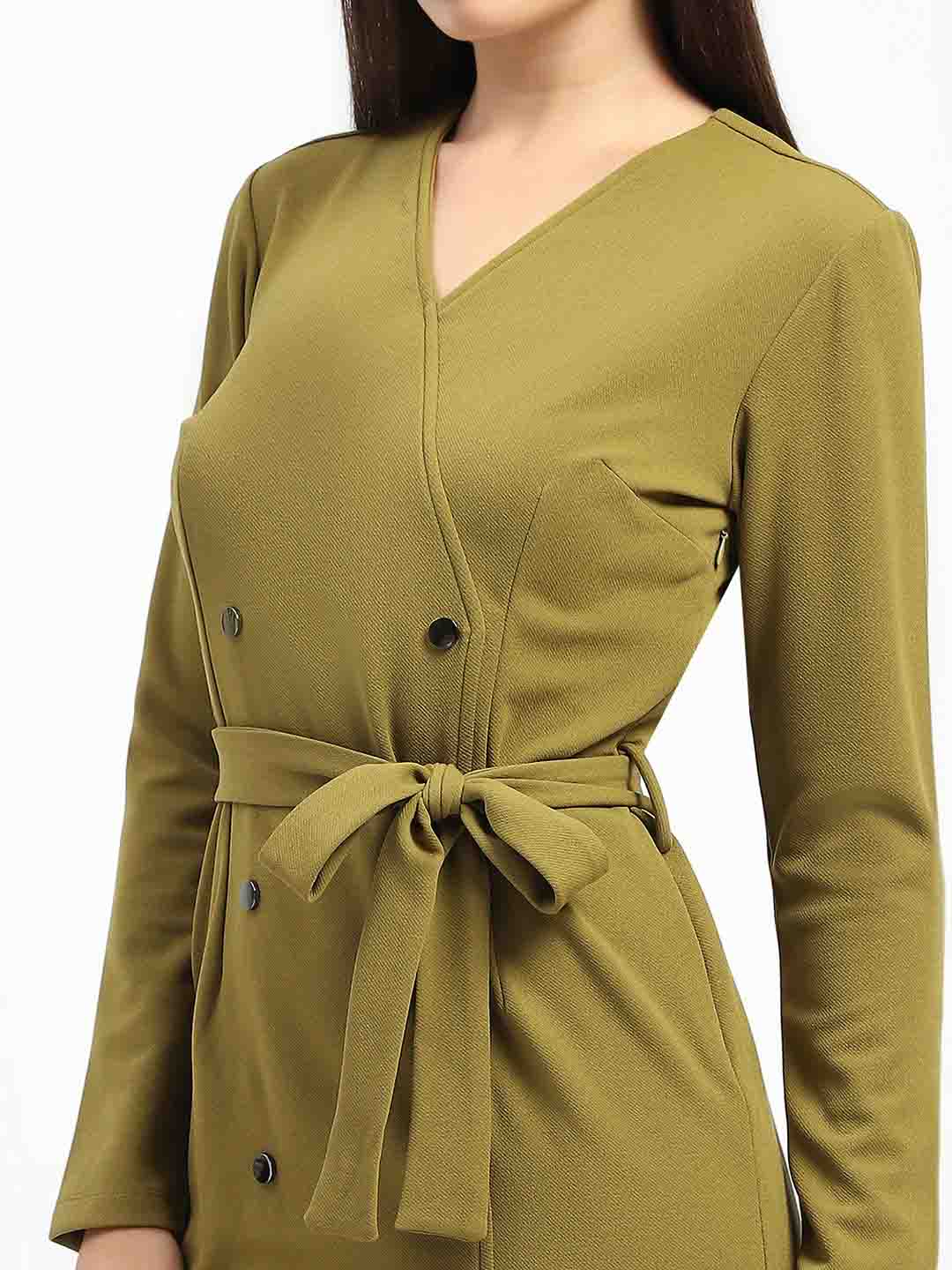 Madame Belted Buttoned Green Dress - Image 7