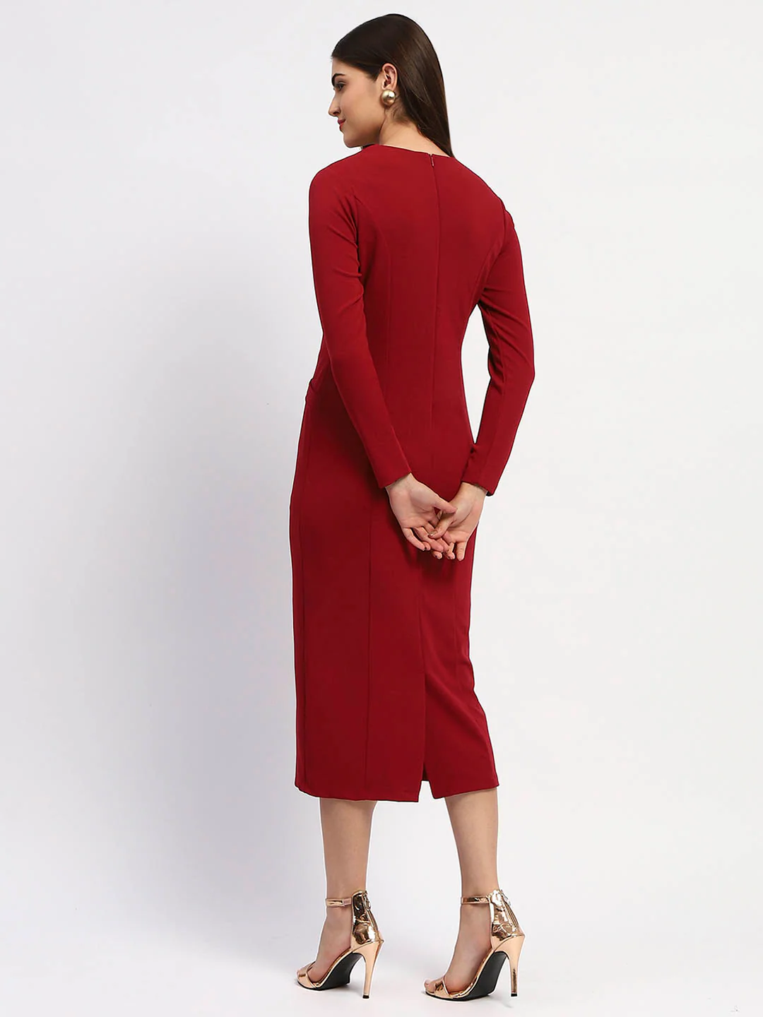 Madame Red Double-Breasted Detailing Long Dress - Image 5