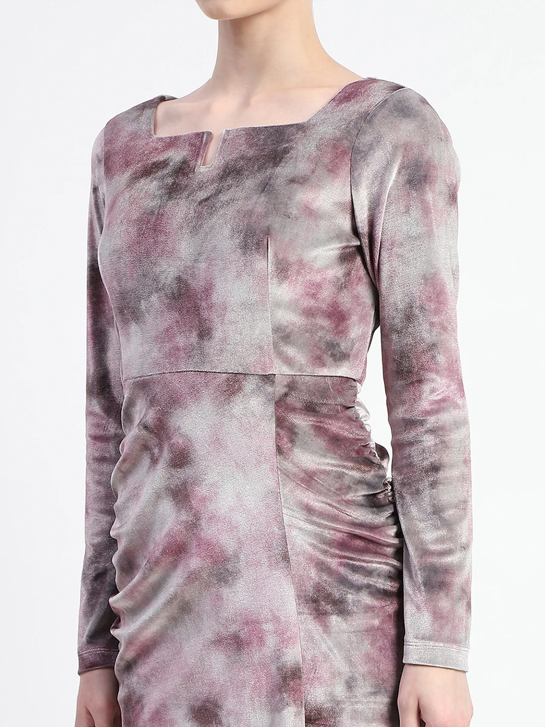 Madame Semi Sheer Side Slit Abstract Print Pink Dress - Image 6