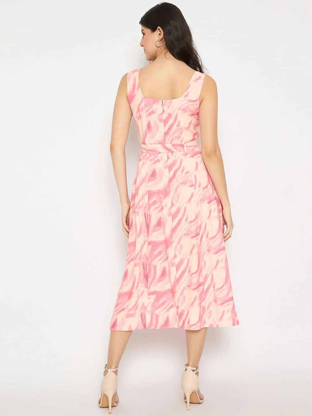 Madame Printed Sleeveless Pink Midi Dress - Image 6