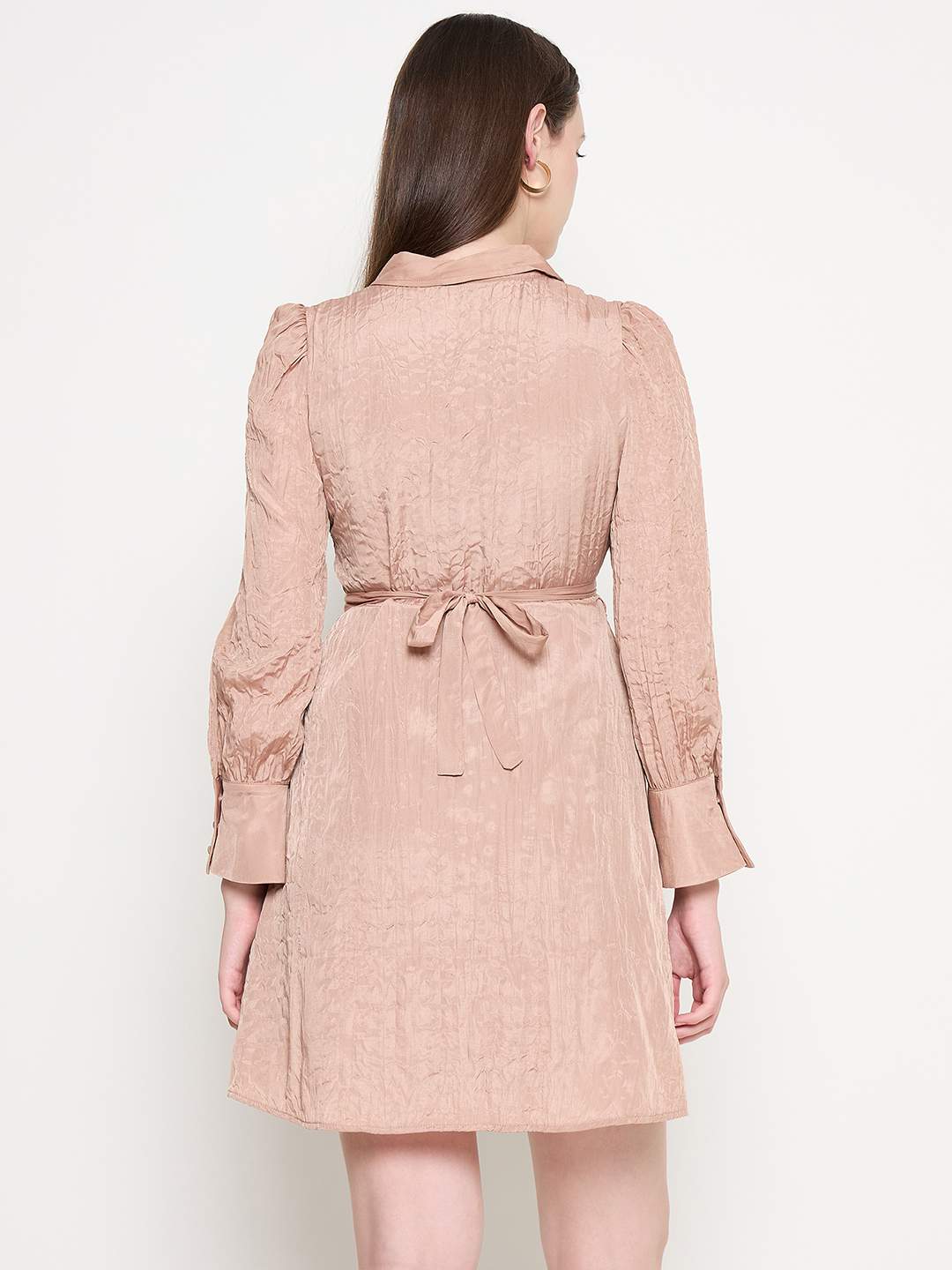 Madame Flounce Sleeved Belted Brown Mini Dress - Image 6