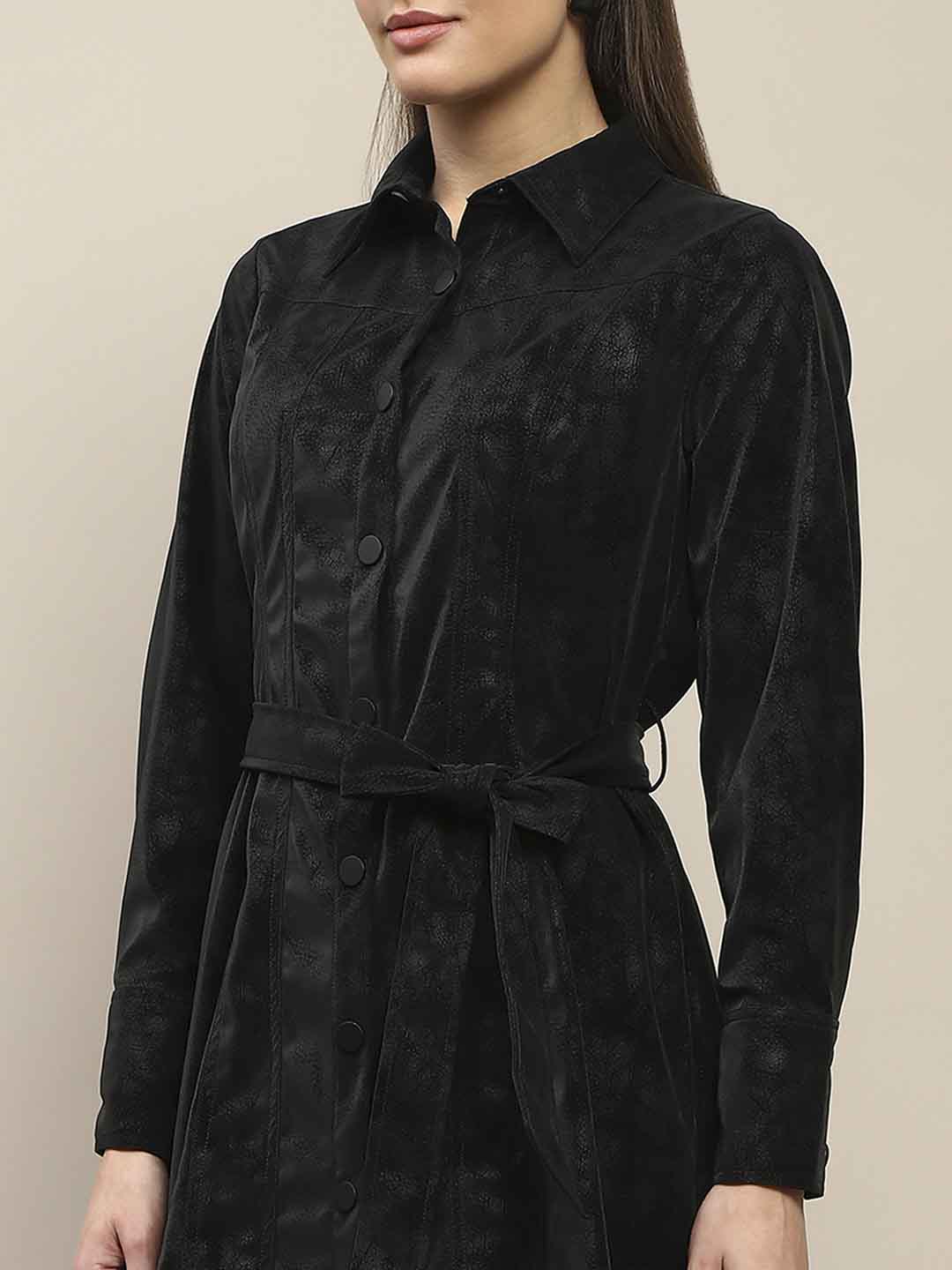 Madame Belted Button Down Black Mini Shirt Dress - Image 7