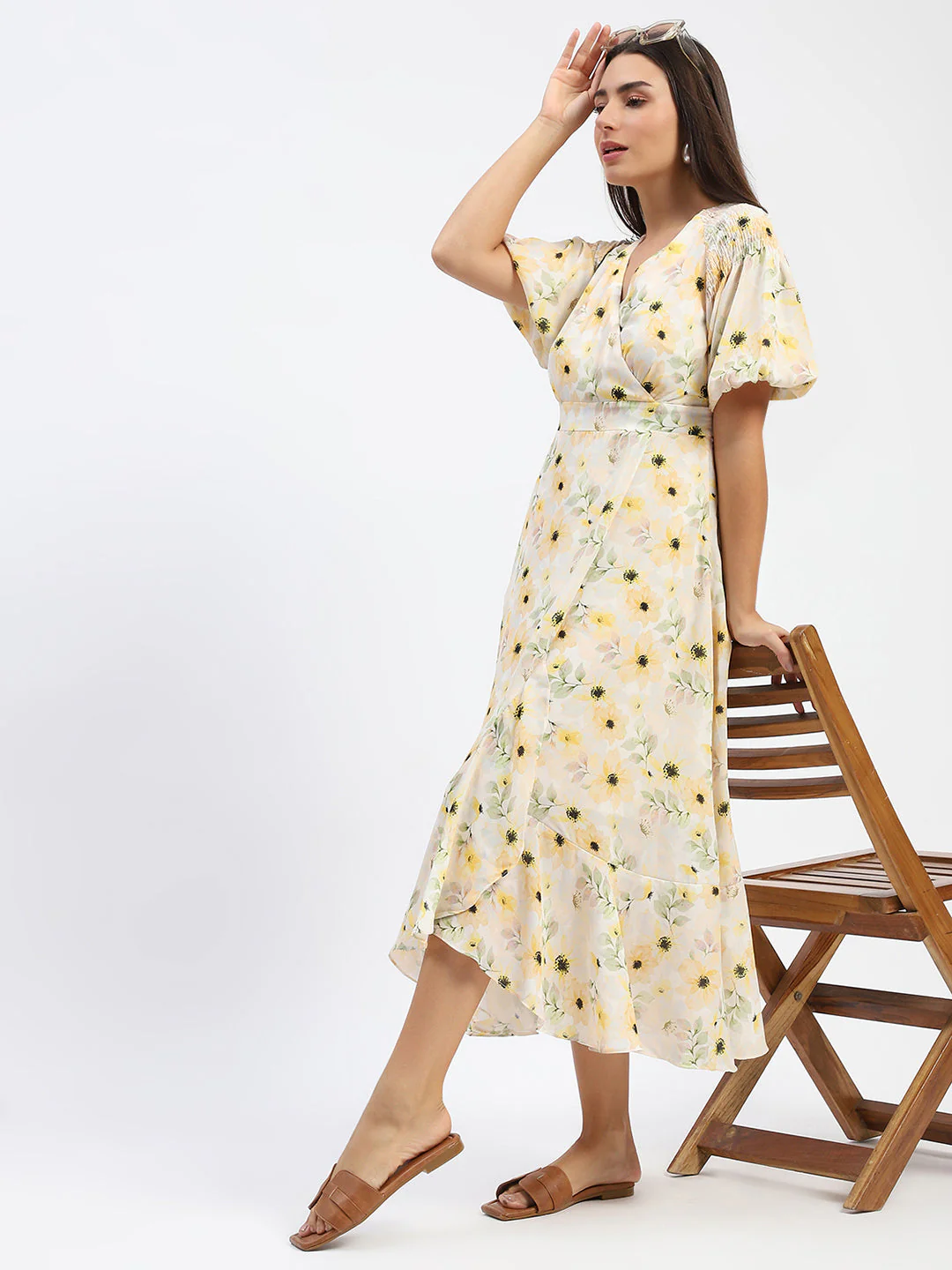 Madame Floral Print Wrap Detailed Yellow Maxi Dress - Image 2