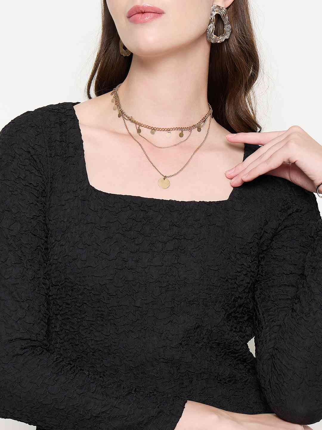 Madame Self Design Black Sheath Waffle Dress - Image 6