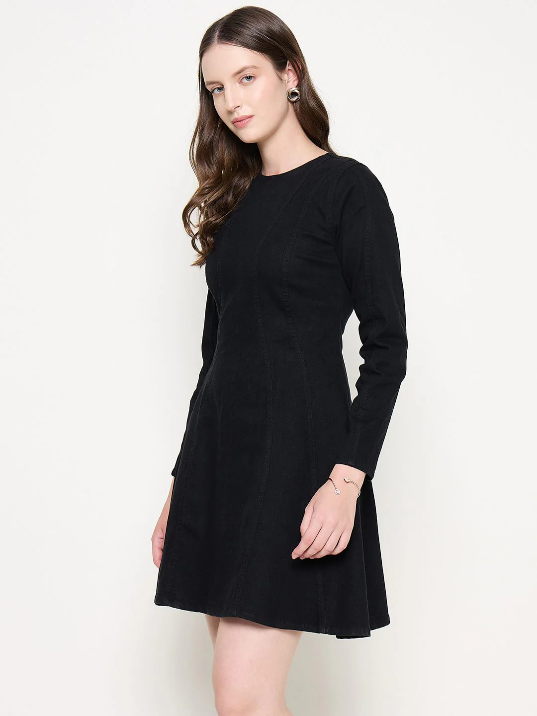Madame Black A-line Cotton Blend Denim Dress - Image 4