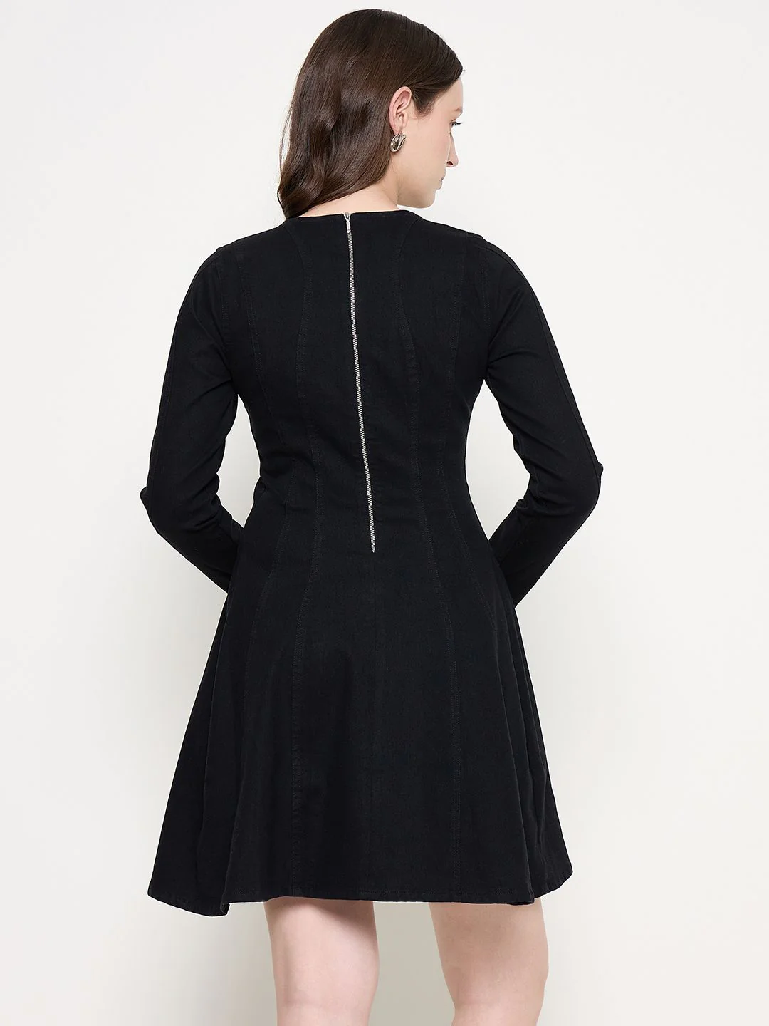 Madame Black A-line Cotton Blend Denim Dress - Image 5