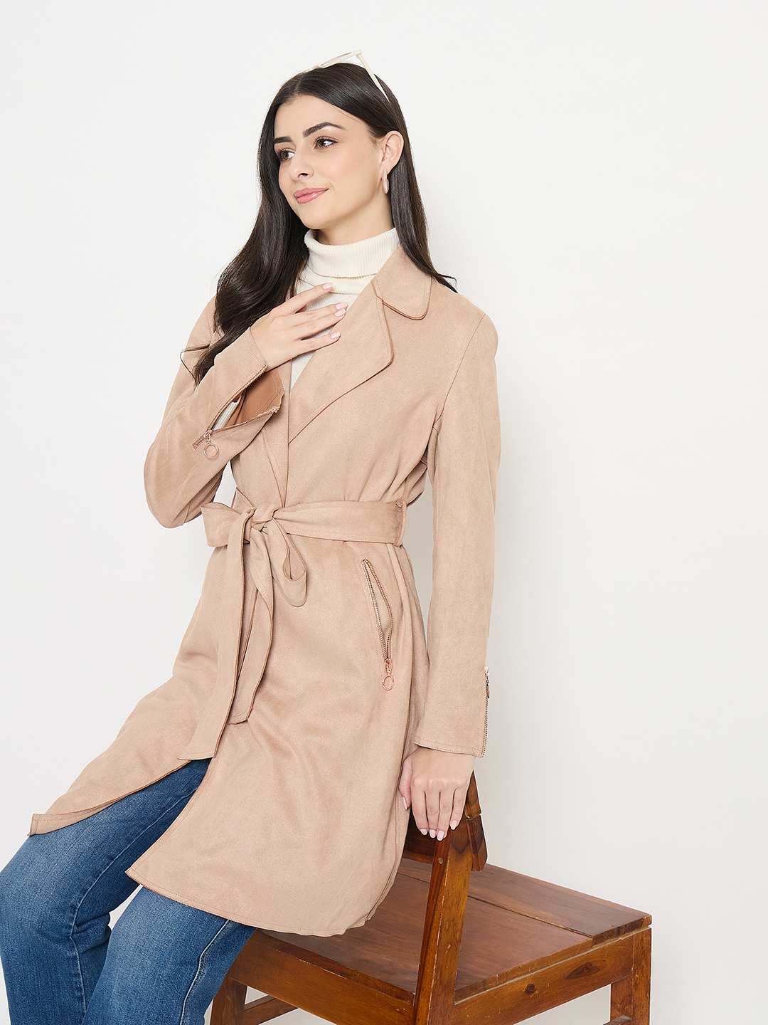 Madame Belted Camel Brown Long Trench Coat - Image 2