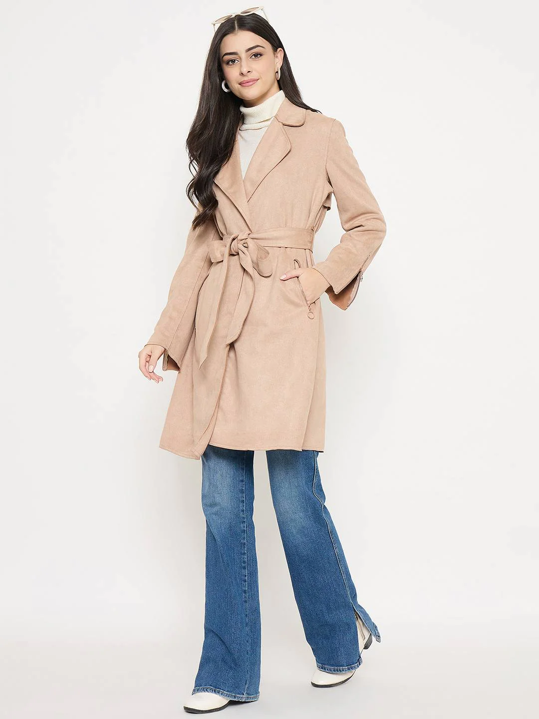 Madame Belted Camel Brown Long Trench Coat - Image 3