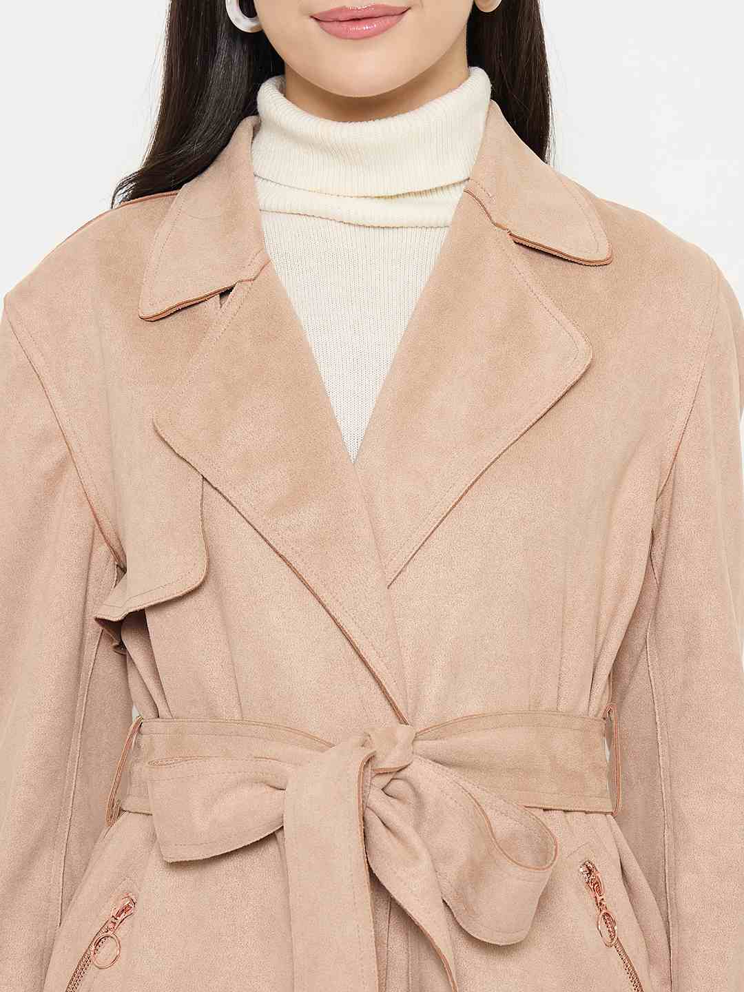 Madame Belted Camel Brown Long Trench Coat - Image 7