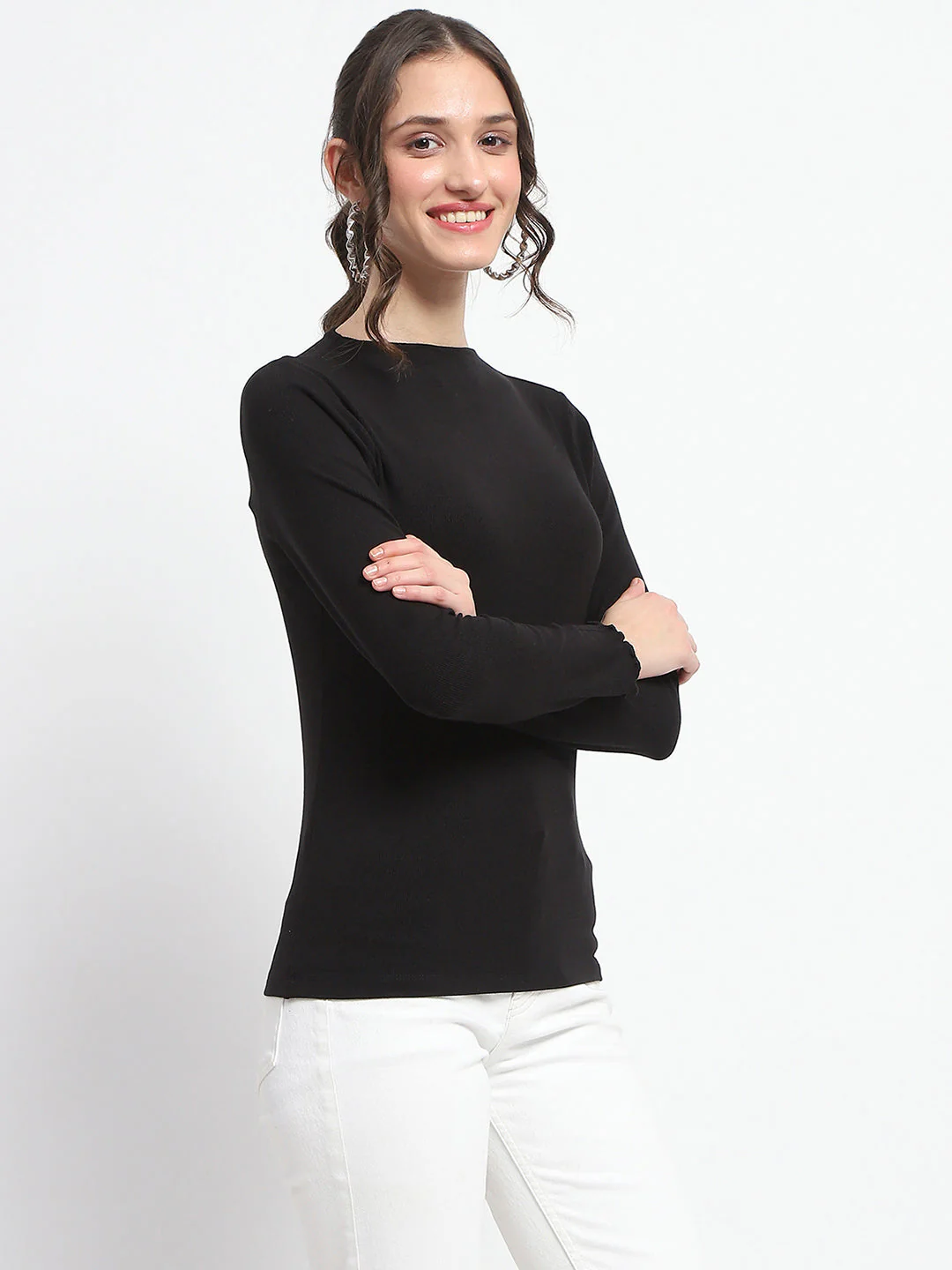 Madame High Neck Full Sleeve Solid Black Top - Image 4