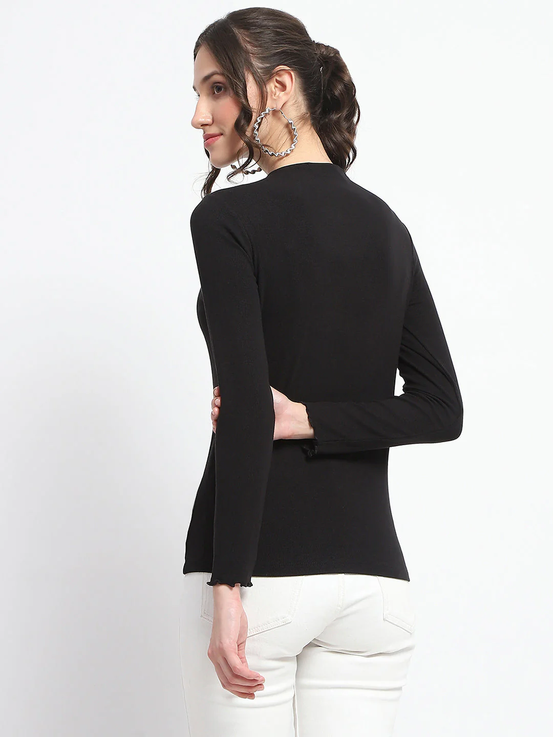 Madame High Neck Full Sleeve Solid Black Top - Image 6