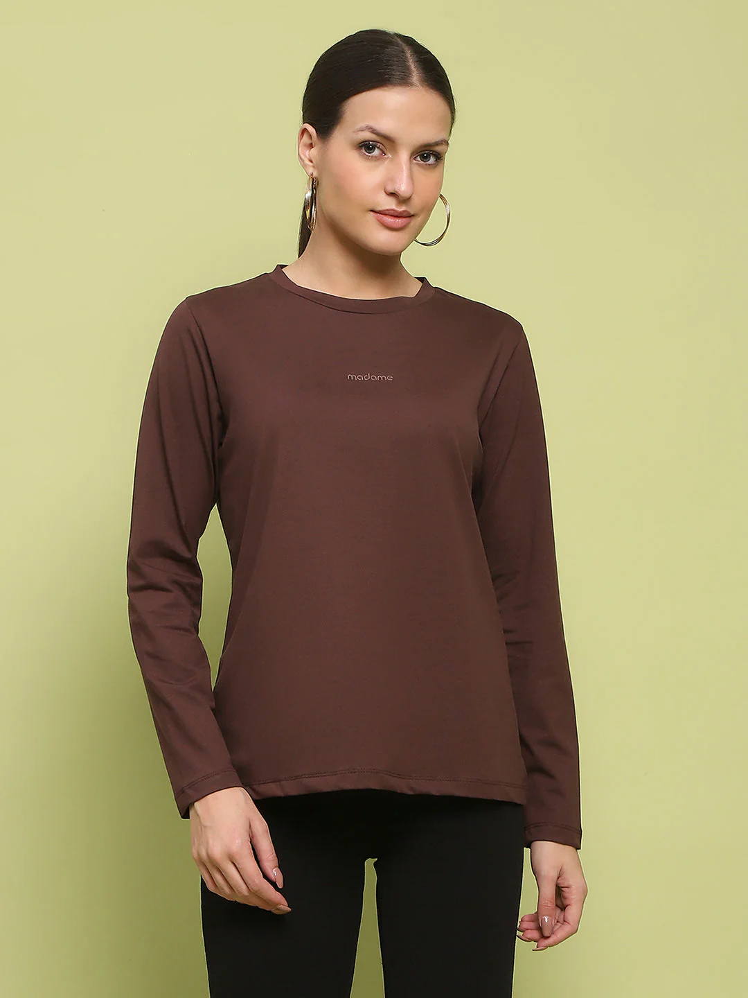 Madame Embossed Cotton Blend Coffee Brown Top - Image 3