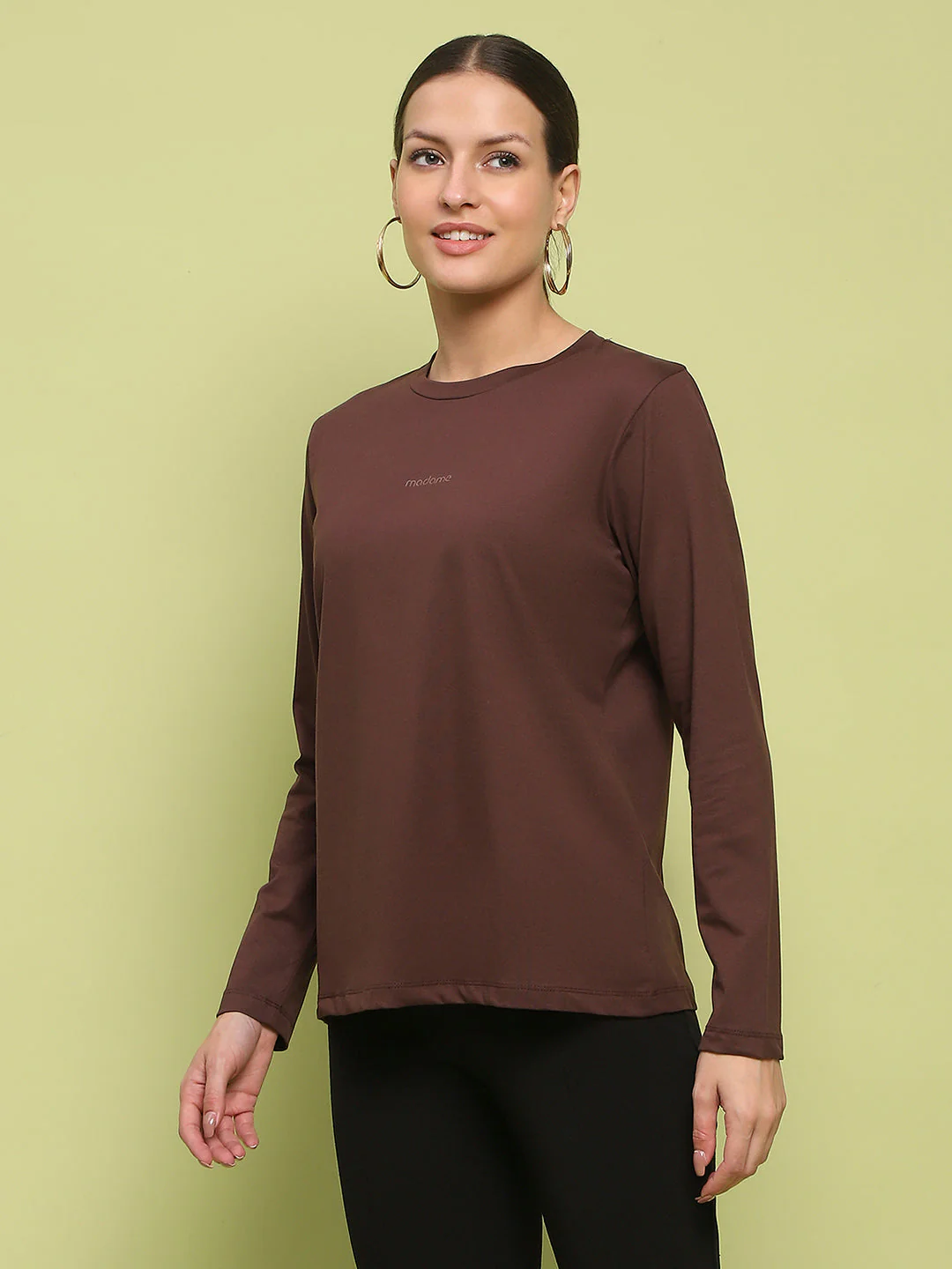 Madame Embossed Cotton Blend Coffee Brown Top - Image 5