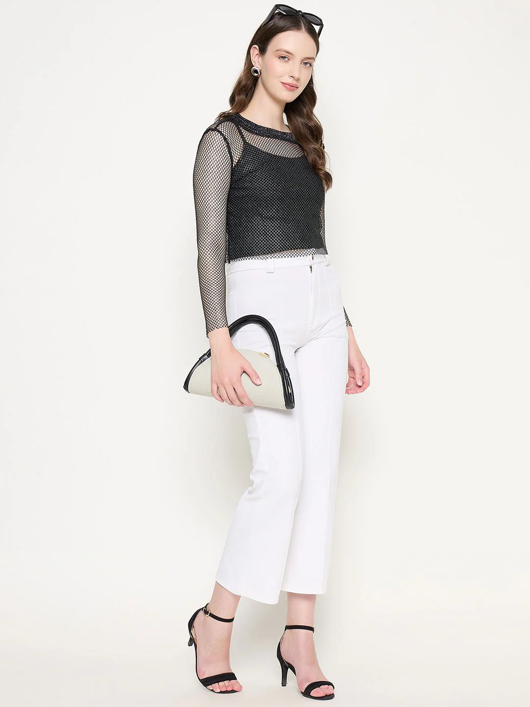 Madame Mesh Mock Neck Spaghetti Solid Black Top - Image 2