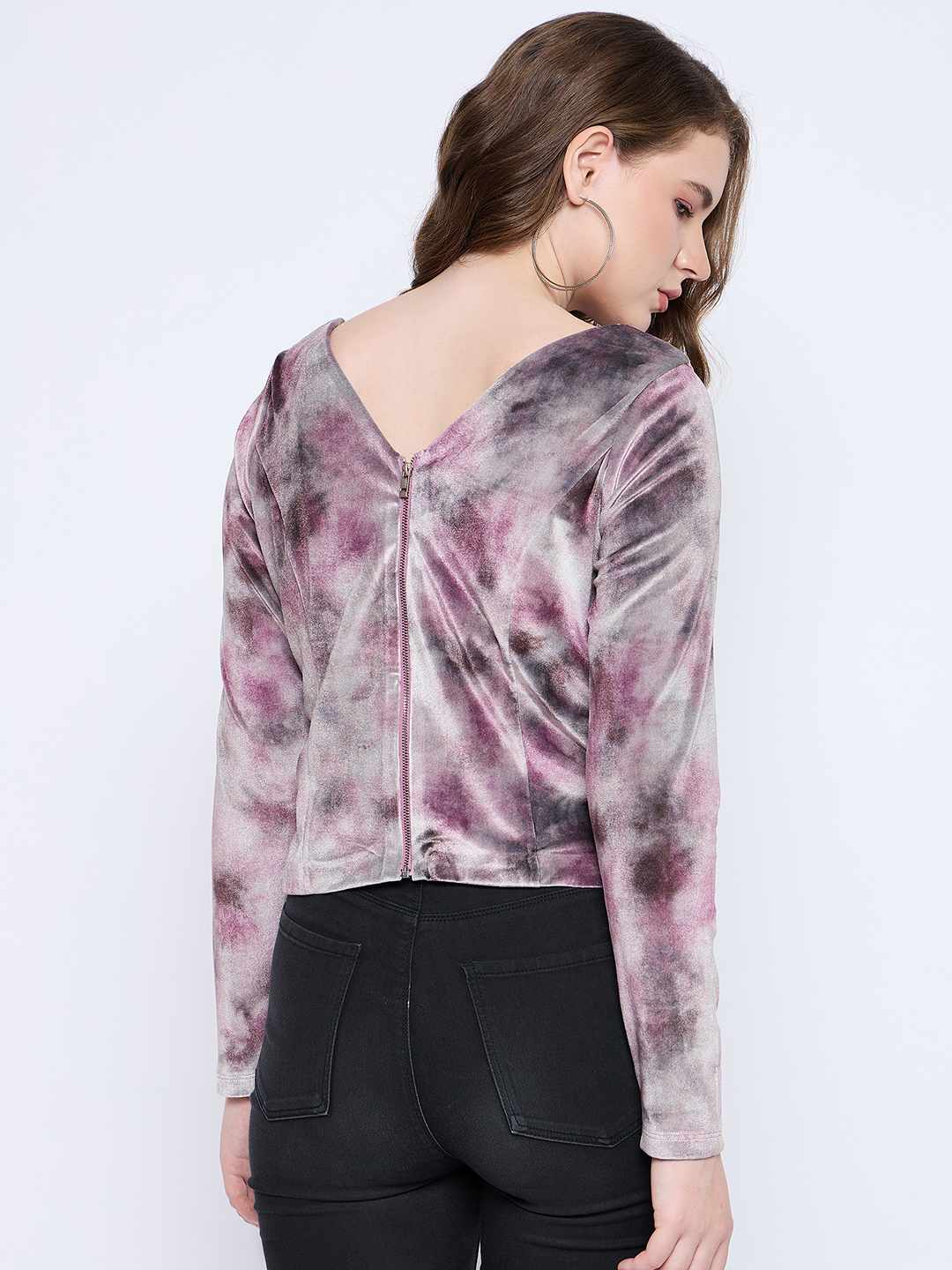 Madame Square Keyhole Neck Abstract Print Plum Top - Image 6