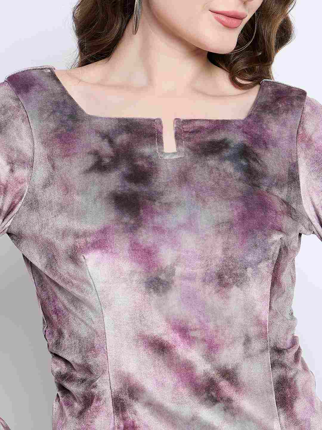 Madame Square Keyhole Neck Abstract Print Plum Top - Image 7