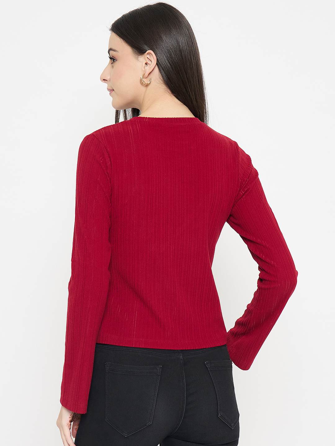 Madame Asymmetric Full Sleeve Red Top - Image 6