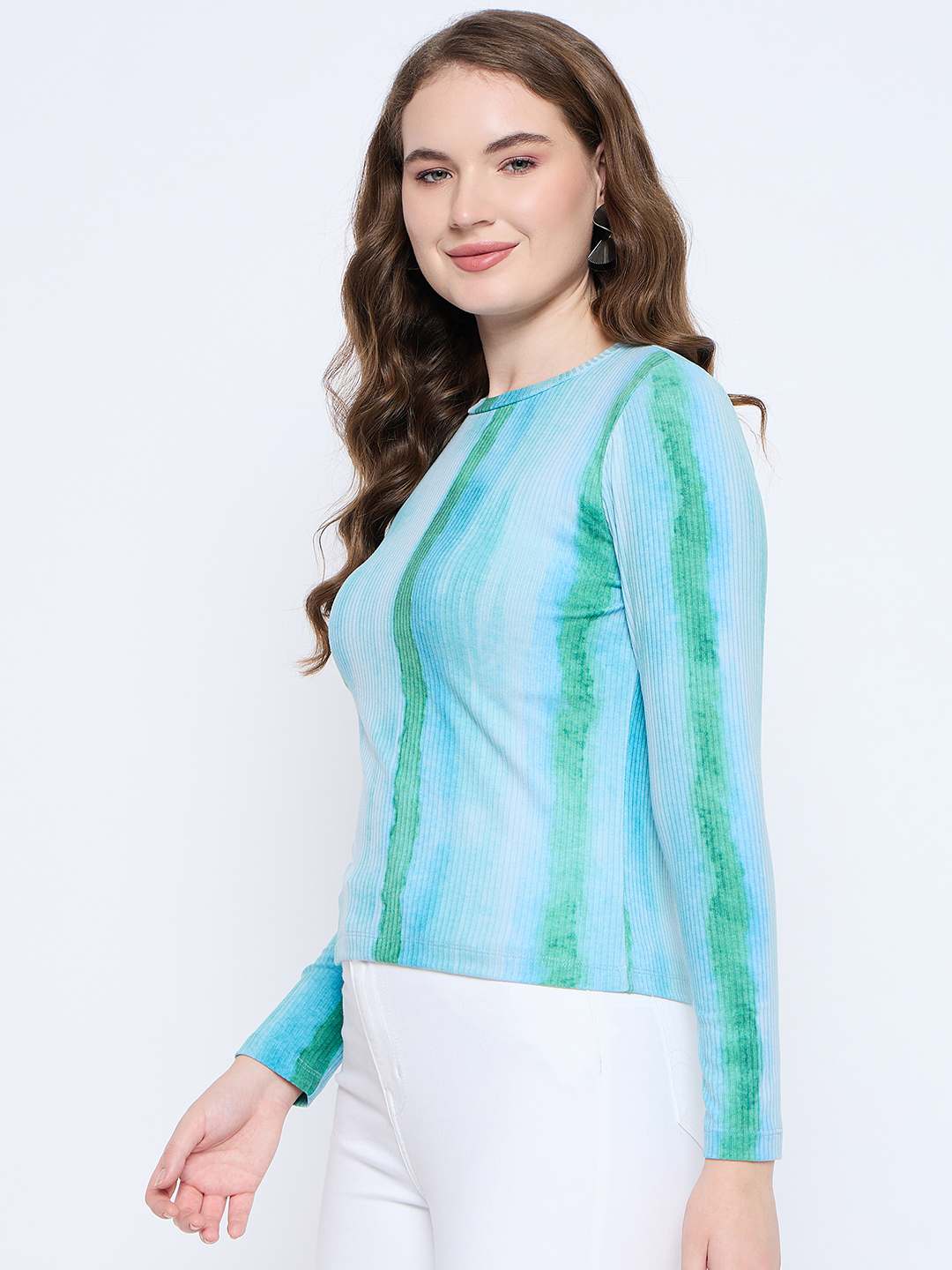 Madame Abstract Print Crew Neck Loose Fit Mint Green Top - Image 5