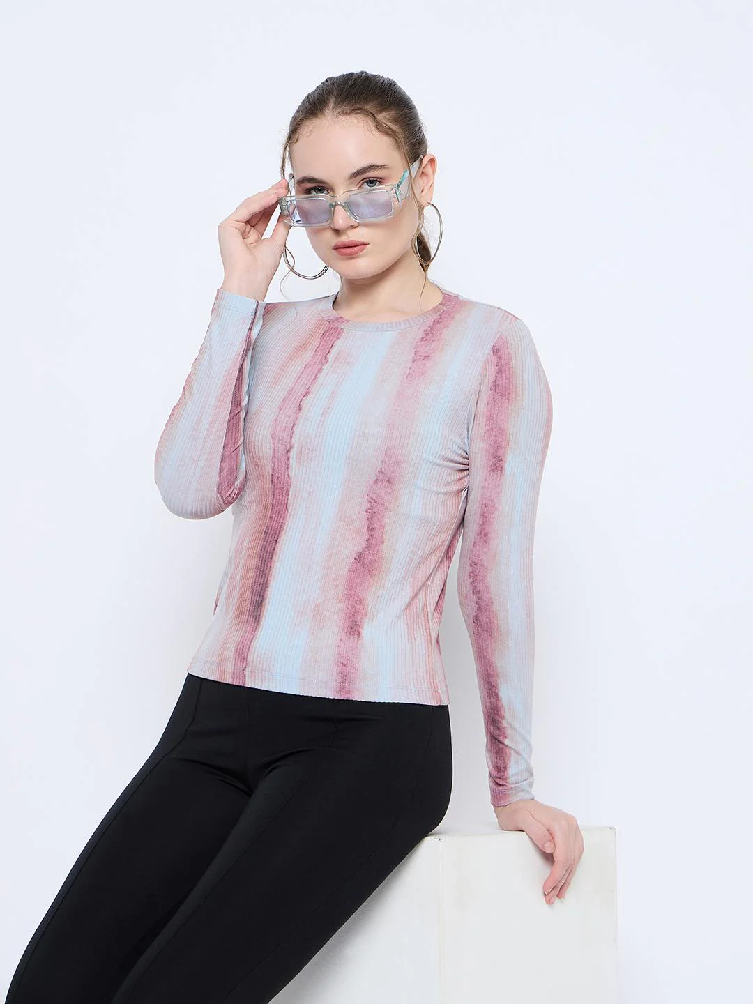 Madame Abstract Print Crew Neck Loose Fit Rust Top