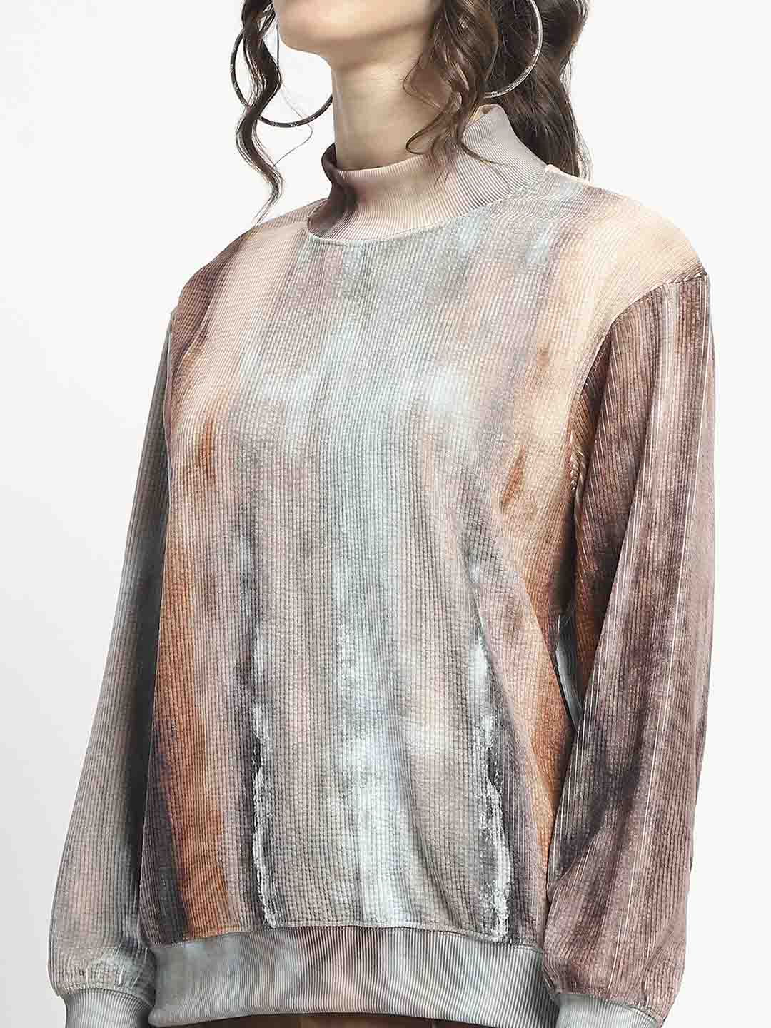 Madame Marble Print Full Sleeve Mock Neck Brown Top - Image 7