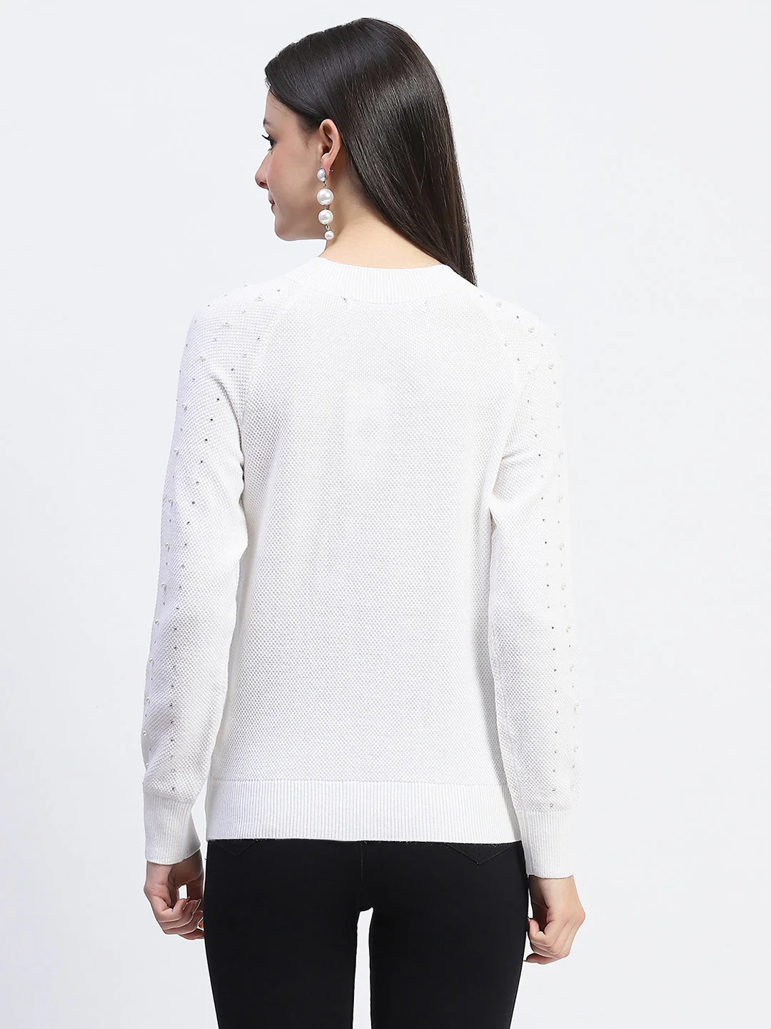 Madame Embellished Full Sleeve Off White Knitted Top - Image 6