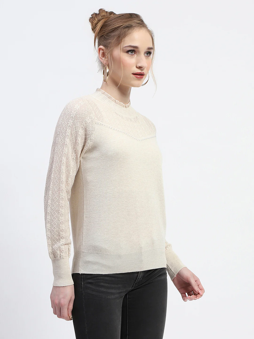 Madame Crew Neck Beige Knit Top - Image 3