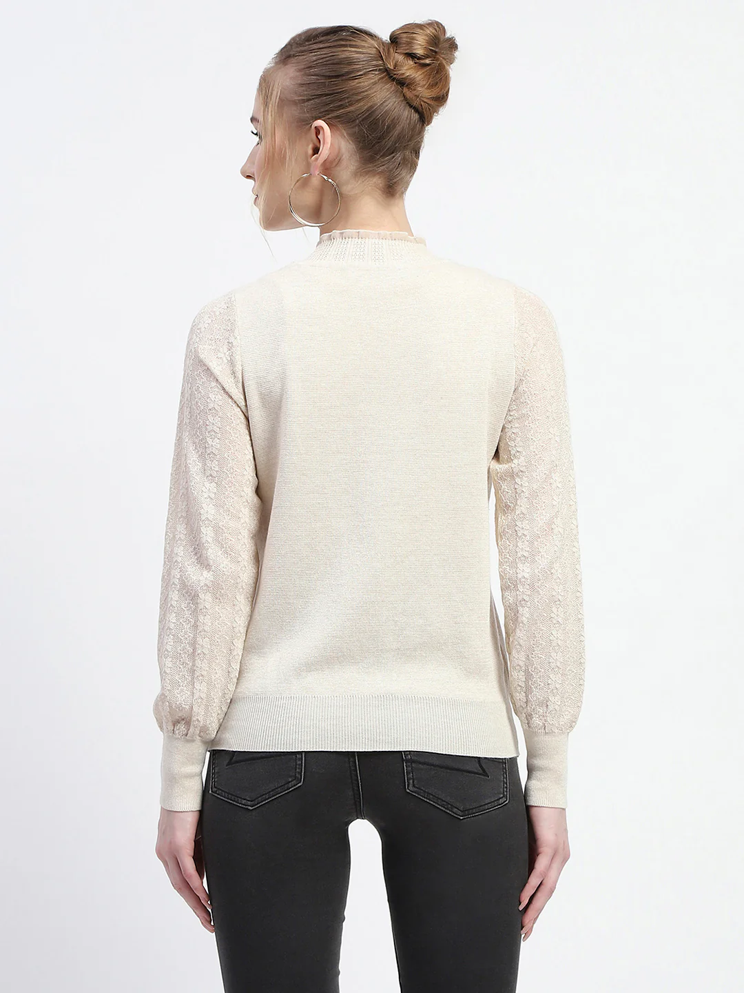 Madame Crew Neck Beige Knit Top - Image 4