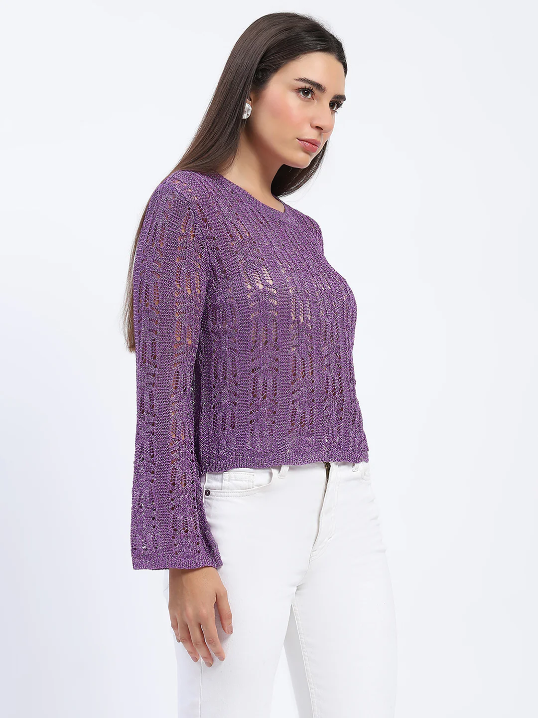 Madame Vibrant Purple Open-Knit Top - Image 3
