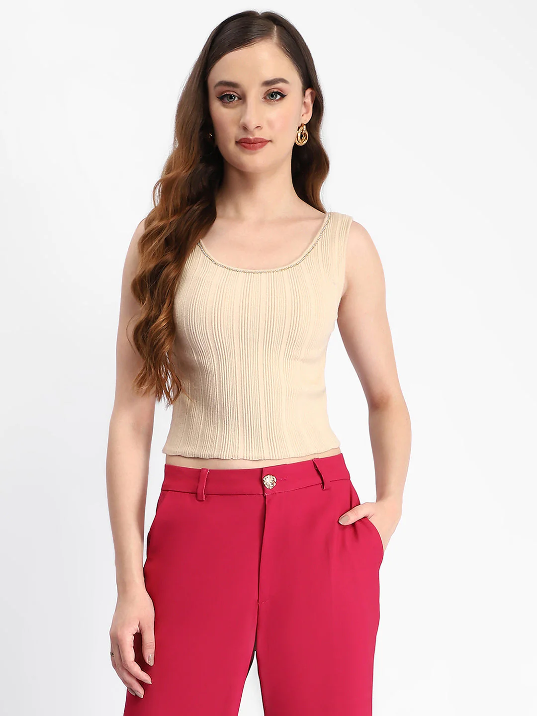 Madame Beige Sleeveless Knit Top - Image 2