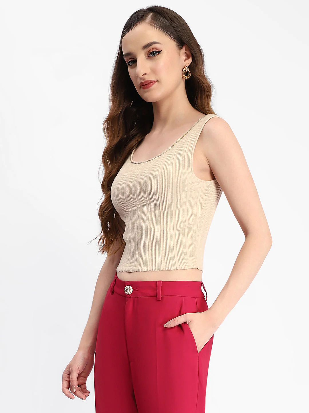 Madame Beige Sleeveless Knit Top - Image 4