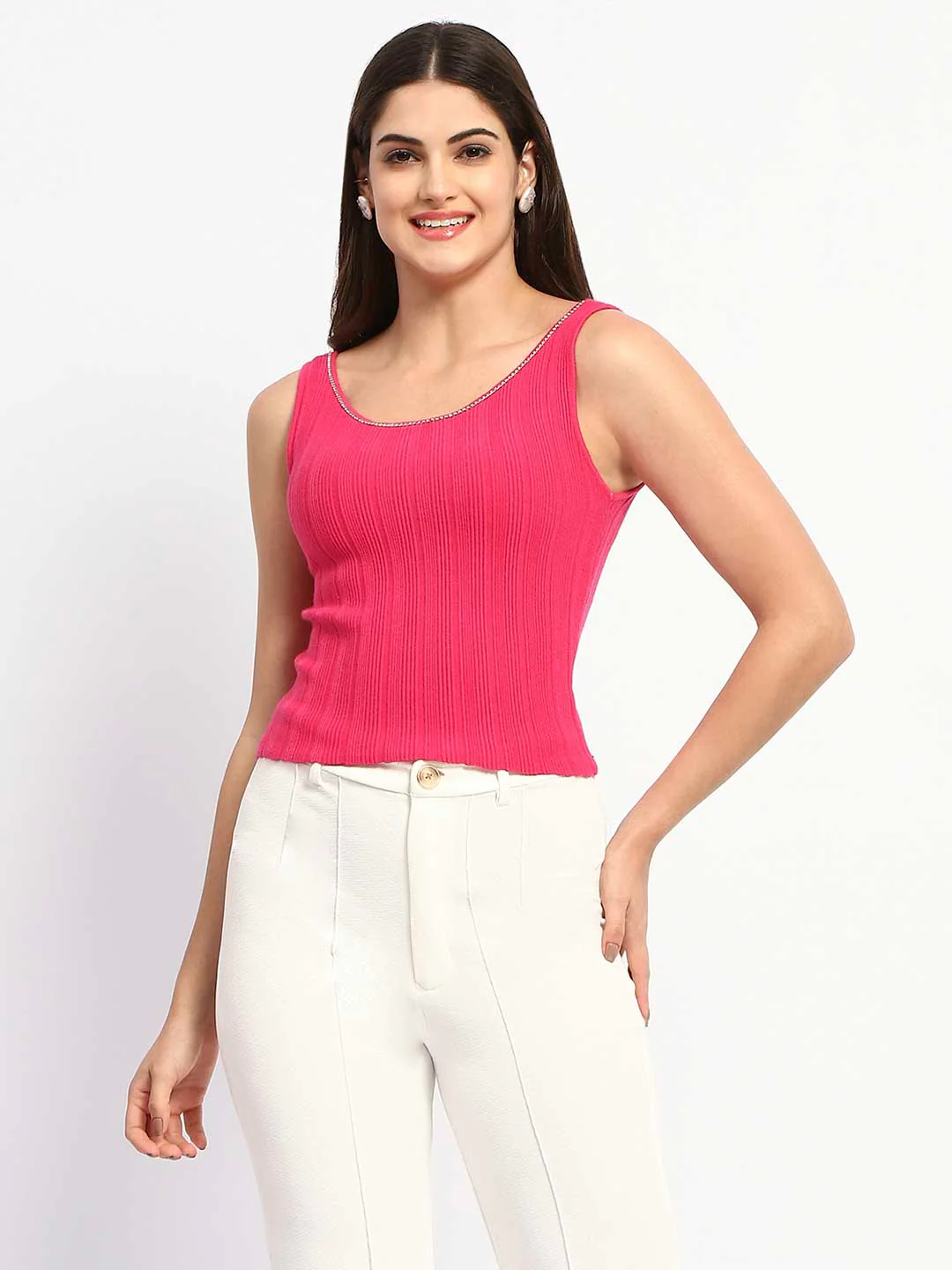 Madame Hot Pink Sleeveless Knit Top - Image 2