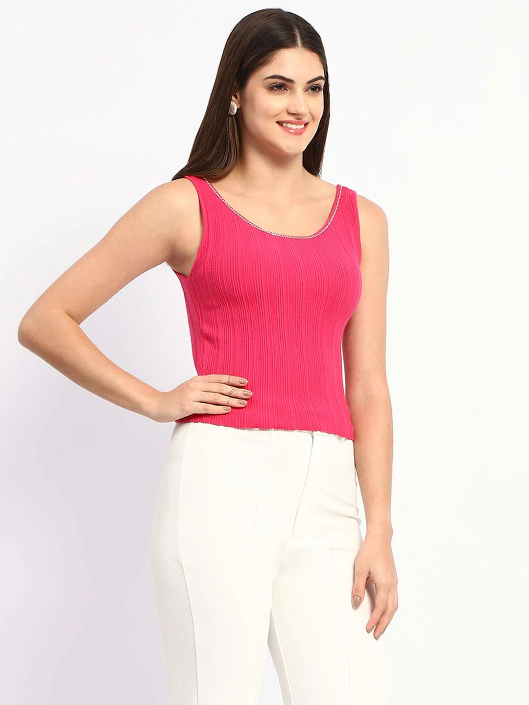 Madame Hot Pink Sleeveless Knit Top - Image 3