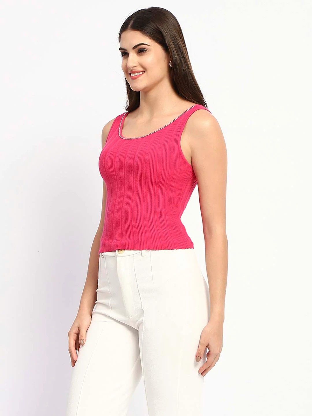 Madame Hot Pink Sleeveless Knit Top - Image 4