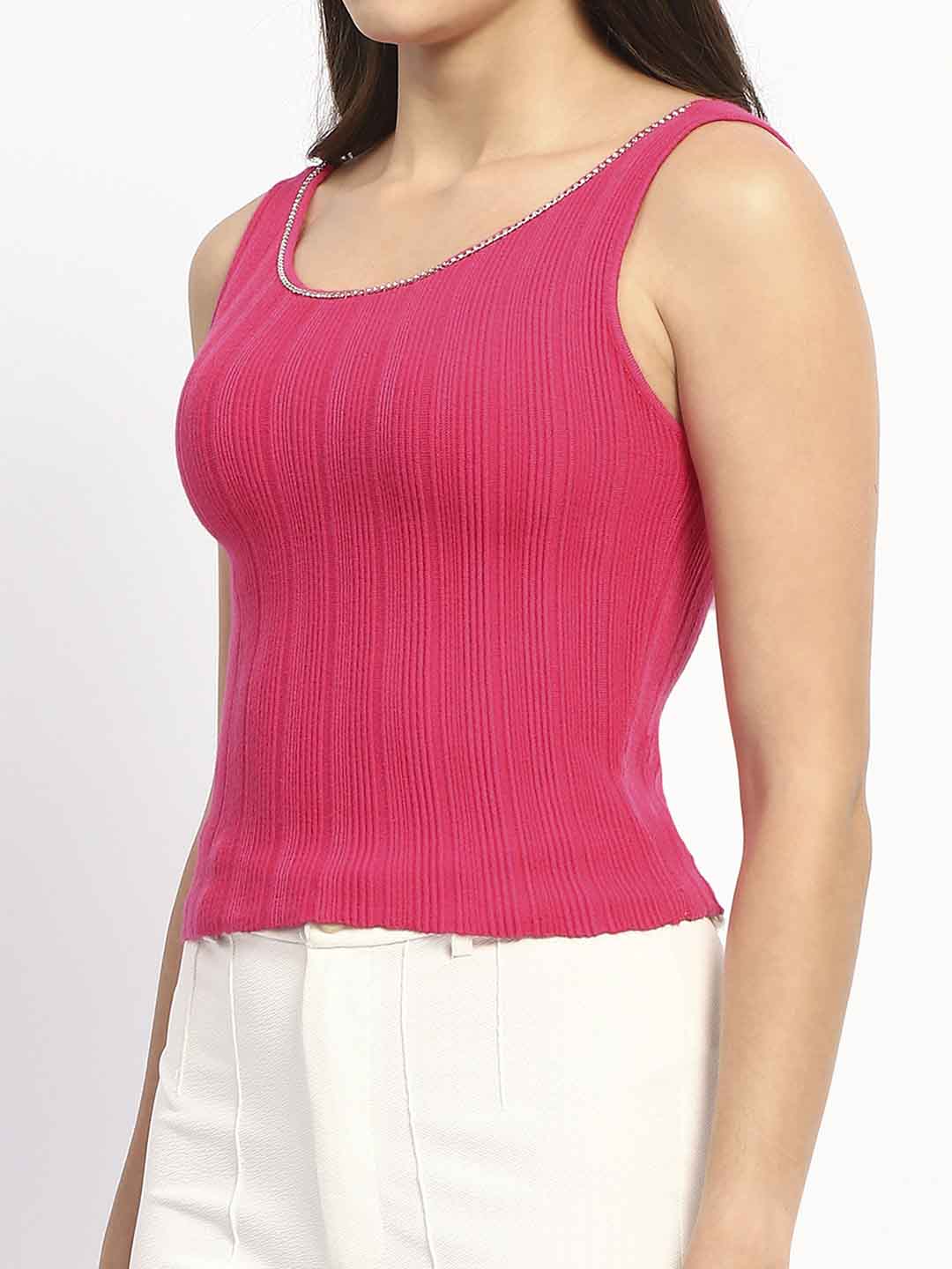 Madame Hot Pink Sleeveless Knit Top - Image 6