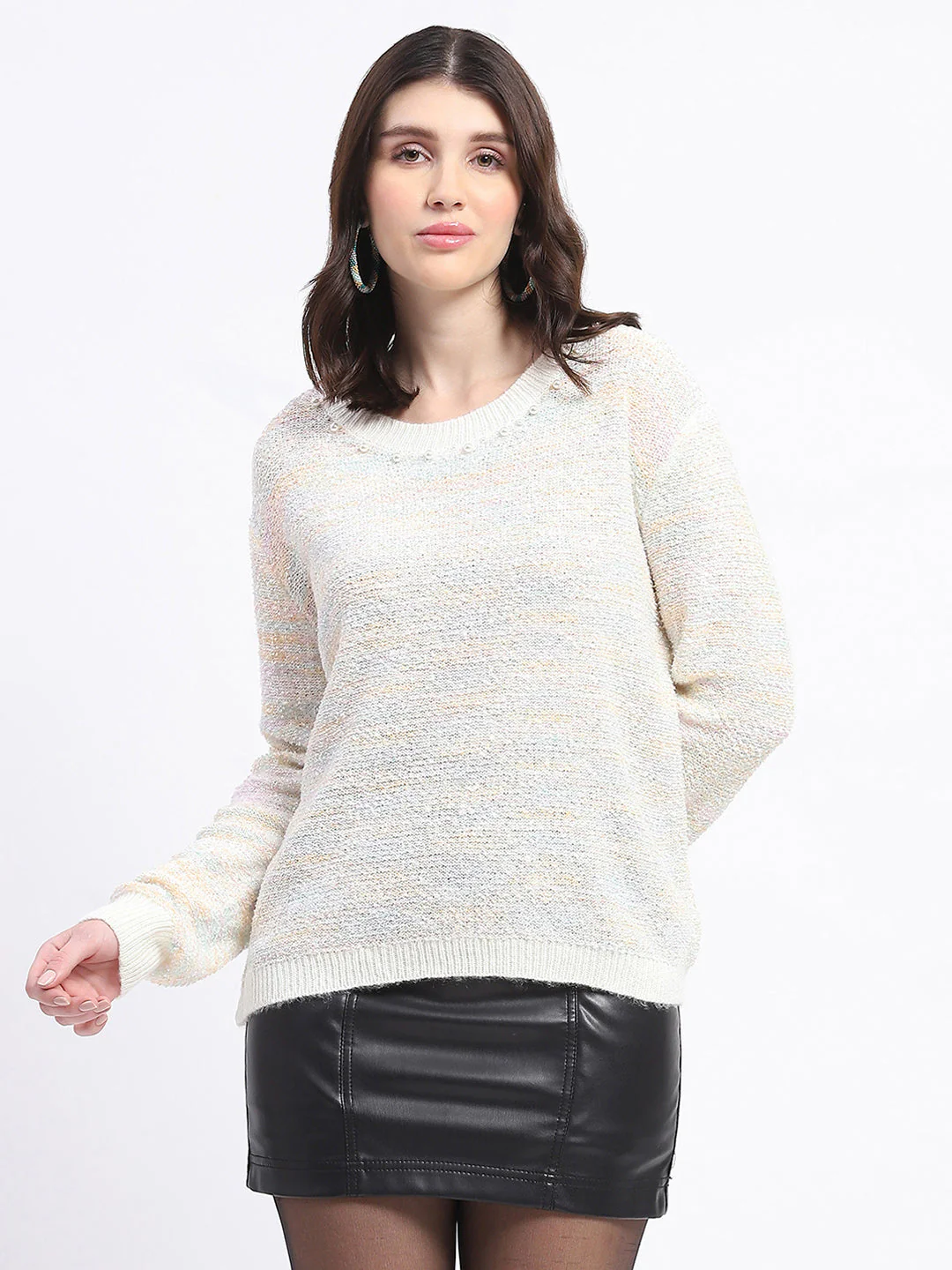 Madame Knit Crew Neck Multicolor Sweater - Image 3