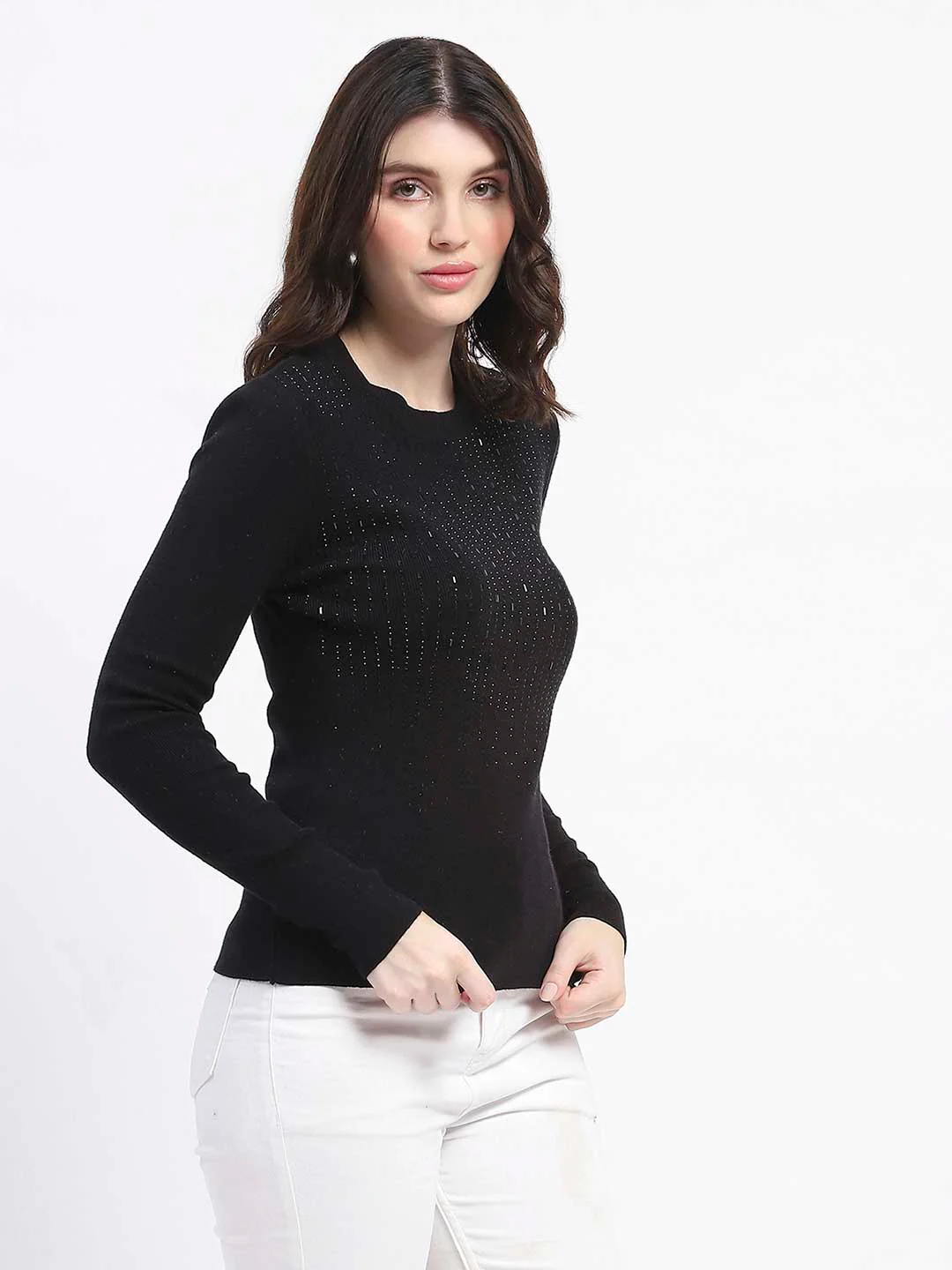 Madame Embellishment Adorned Black Knitted Top - Image 3