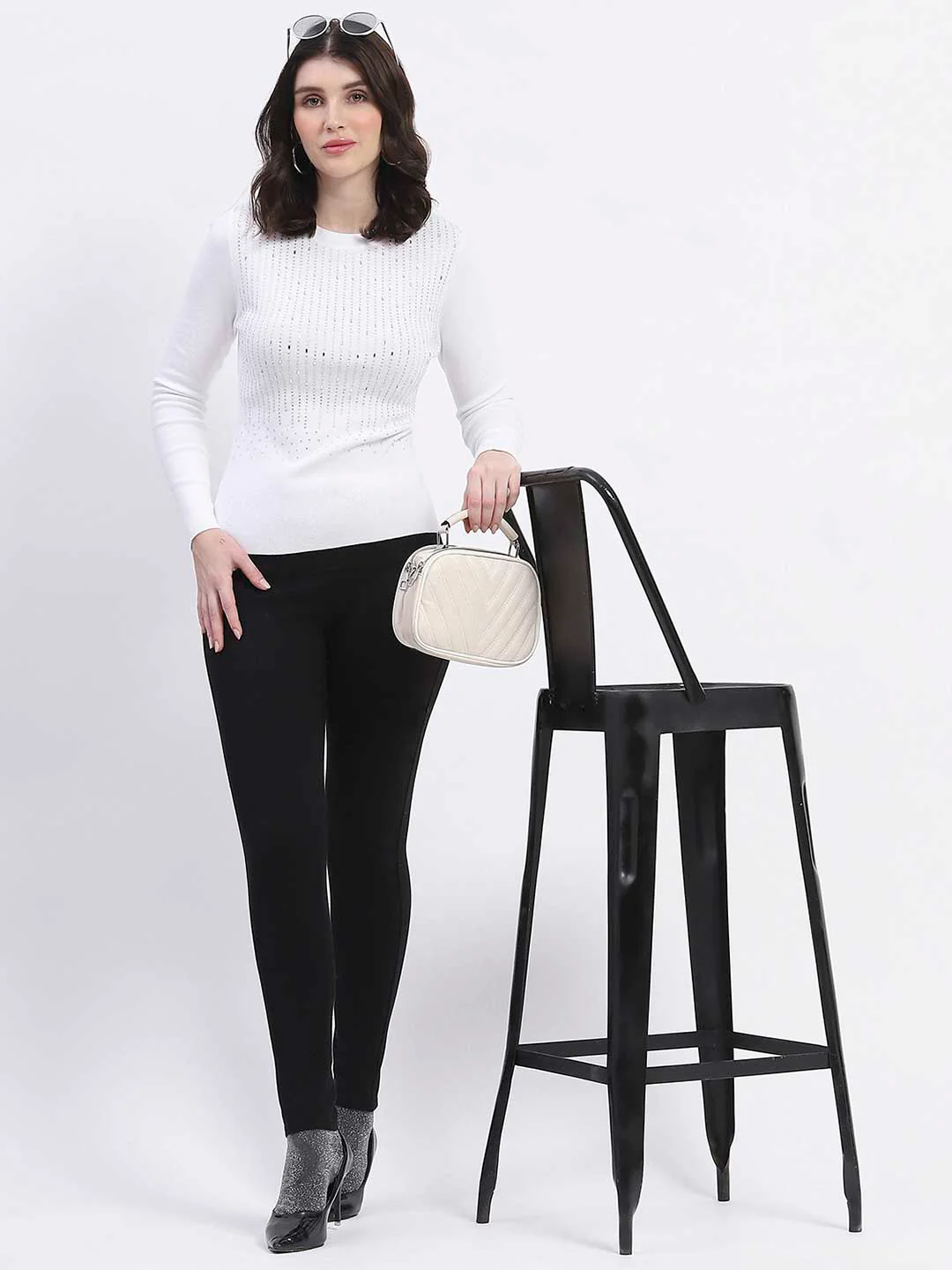 Madame Embellishment Adorned Off White Knitted Top - Image 5