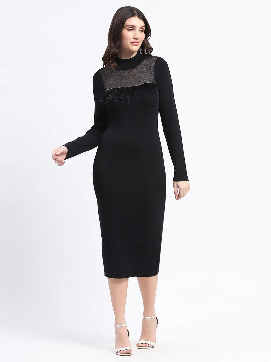 Madame Mock Neck Black Bodycon Midi Dress - Image 3