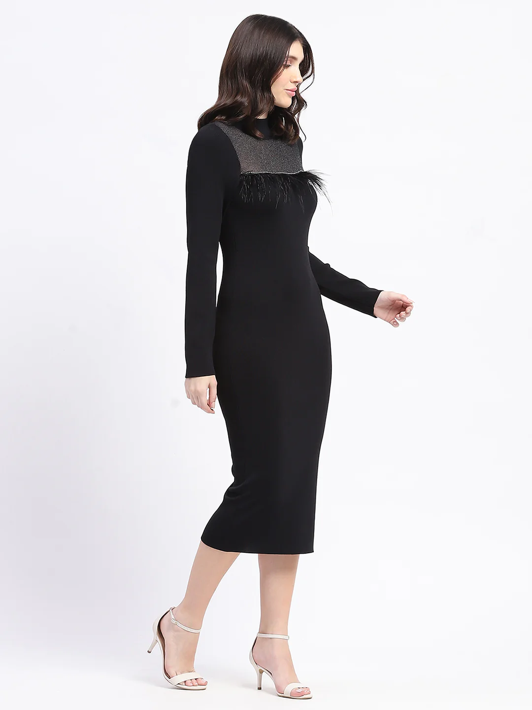 Madame Mock Neck Black Bodycon Midi Dress - Image 5