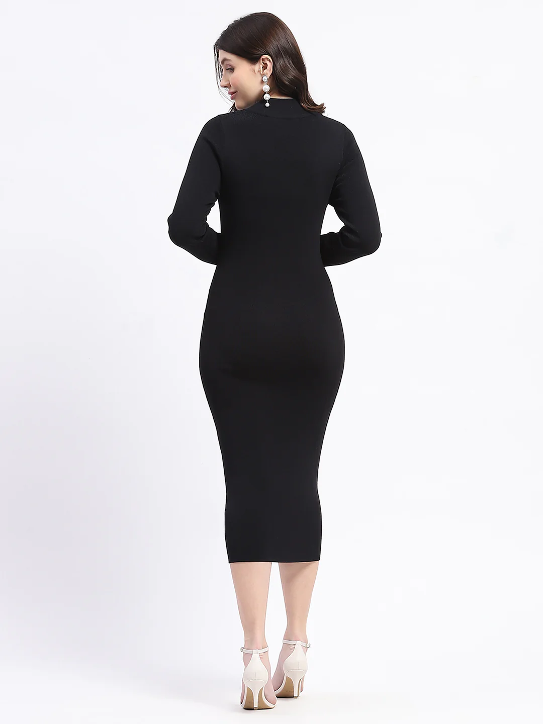 Madame Mock Neck Black Bodycon Midi Dress - Image 6