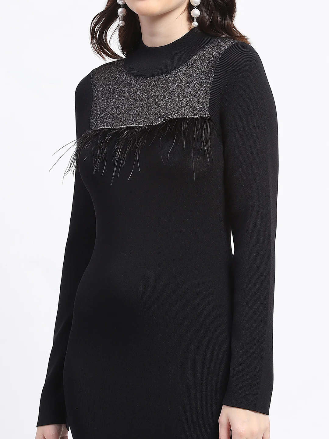 Madame Mock Neck Black Bodycon Midi Dress - Image 7