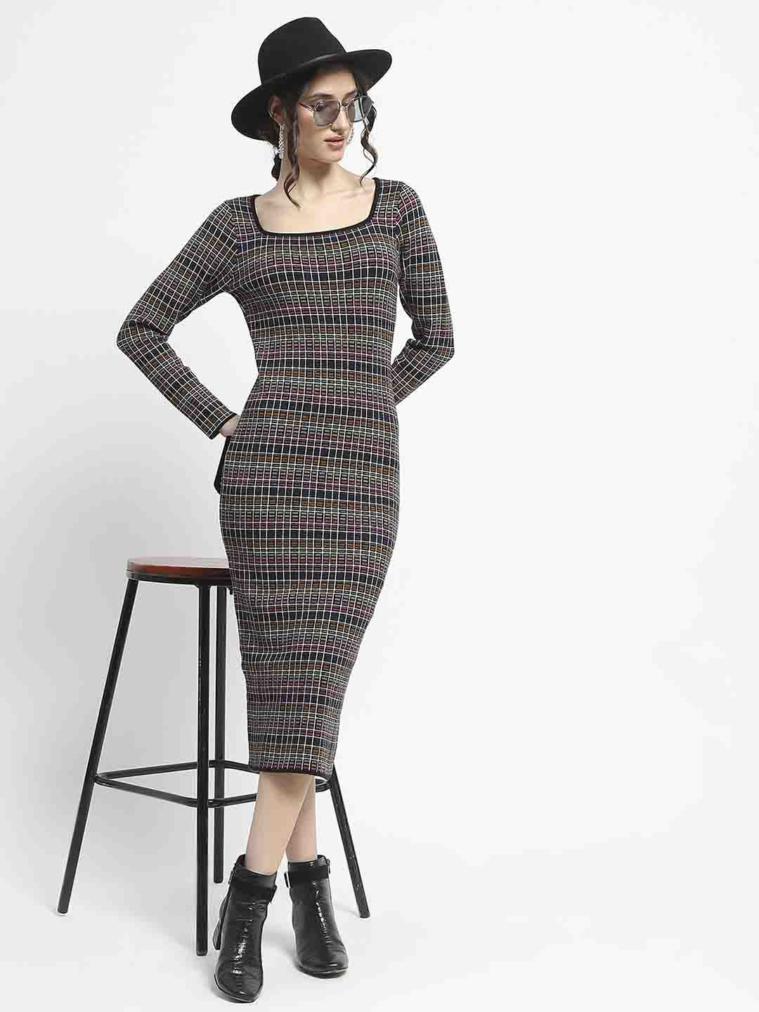 Madame Plaid Print Bodycon Multicolor Midi Dress - Image 2