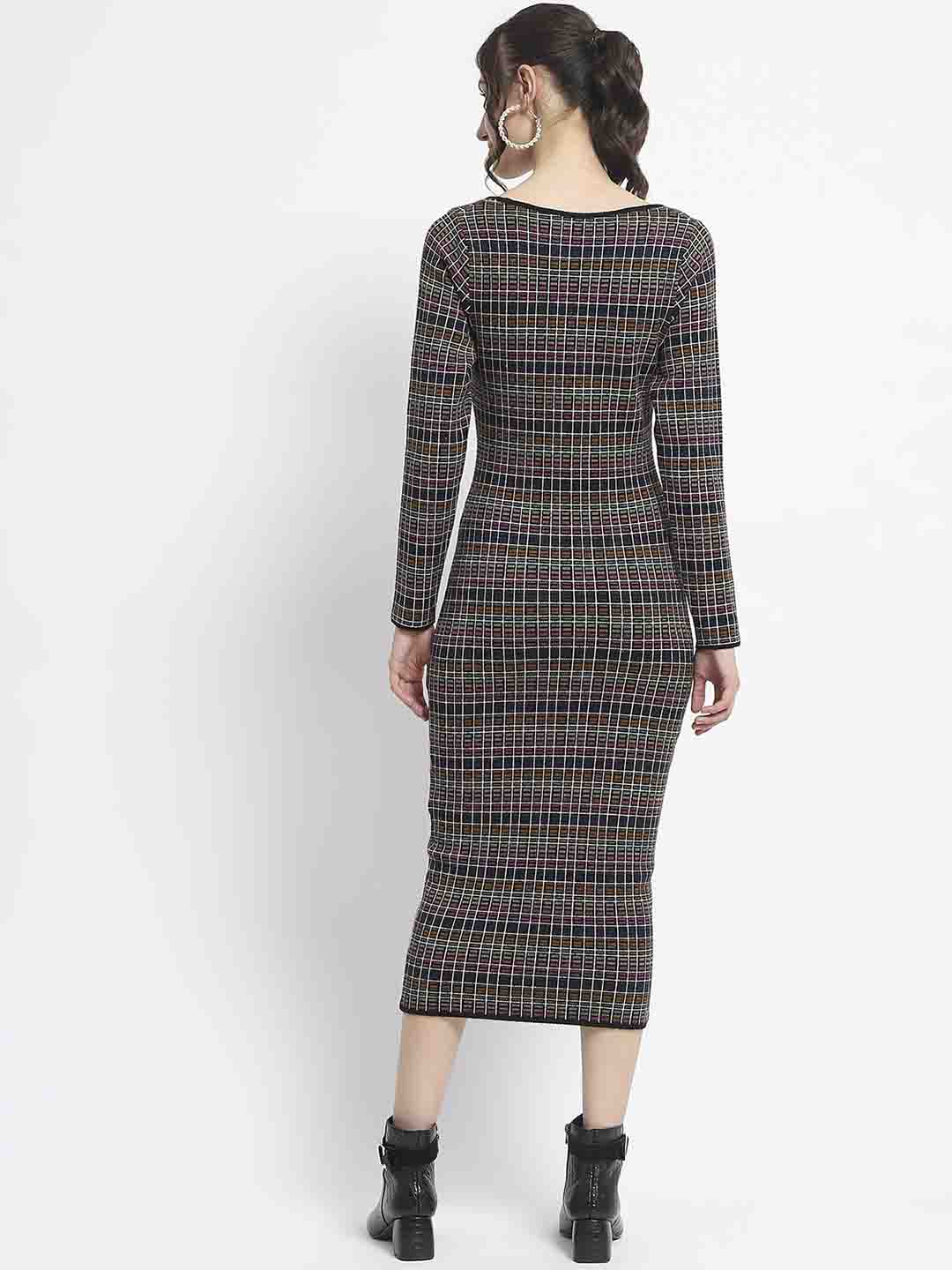 Madame Plaid Print Bodycon Multicolor Midi Dress - Image 6