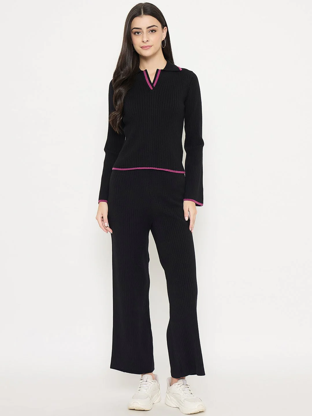 Madame Contrast Trim Black Knitted Co-ord Set - Image 2