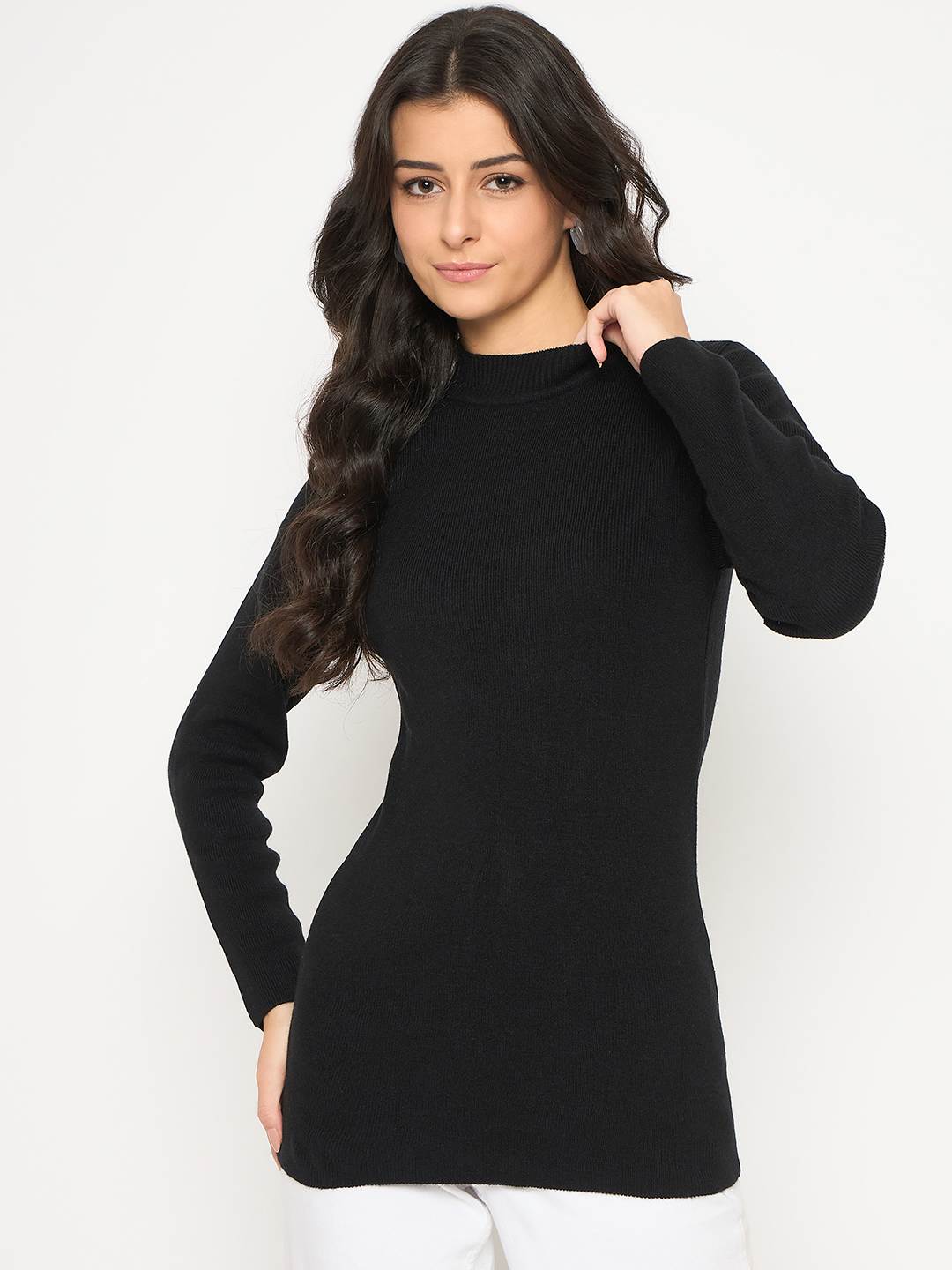Madame Mock Neck Solid Acrylic Black Skeeve - Image 3