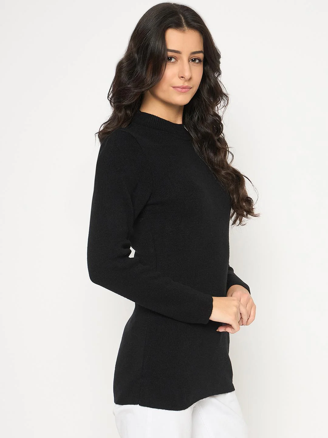 Madame Mock Neck Solid Acrylic Black Skeeve - Image 4