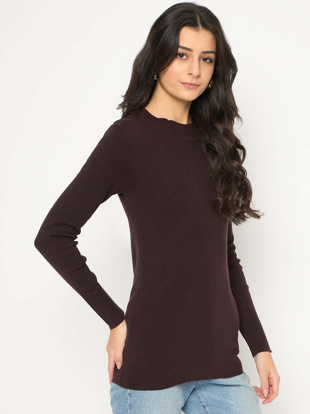 Madame Mock Neck Solid Brown Skeeve - Image 4