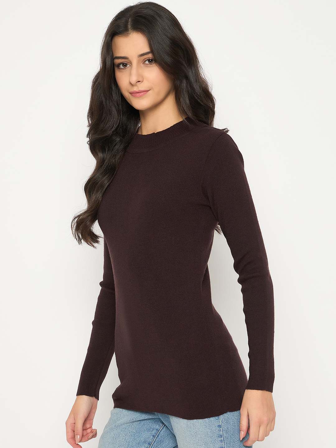 Madame Mock Neck Solid Brown Skeeve - Image 5
