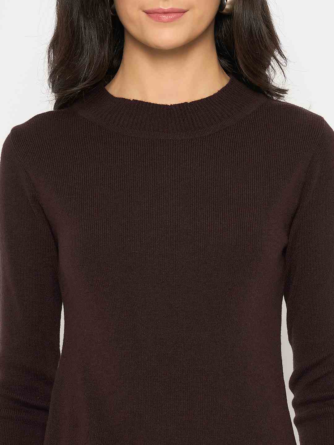 Madame Mock Neck Solid Brown Skeeve - Image 7