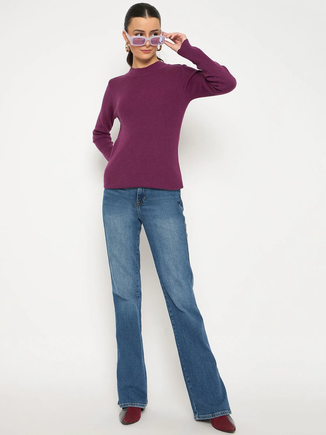 Madame Mock Neck Solid Purple Skeeve - Image 2